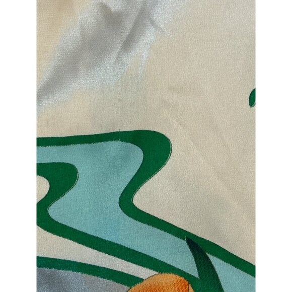 Hale Bob Women's Cream Satin Tropical Floral Button Up Blouse Sz M Ruffled Retro - Picture 3 of 6